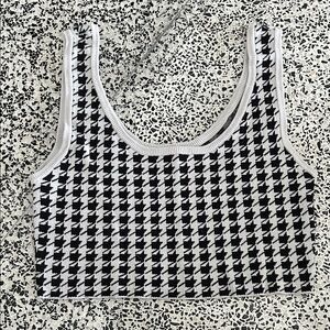Garage Black and White Houndstooth Crop Top